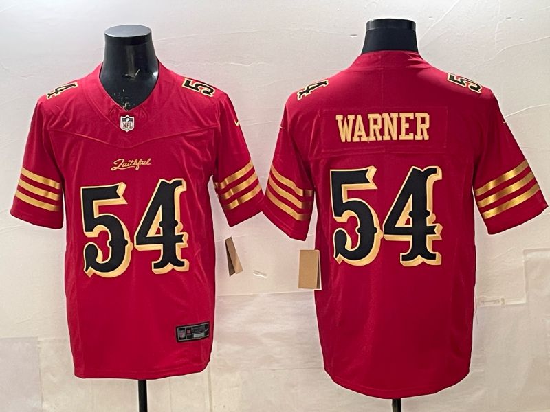 Men 2025 Nike San Francisco 49ers #54 Warner Red gold 5th generation Limited NFL Jersey 0061